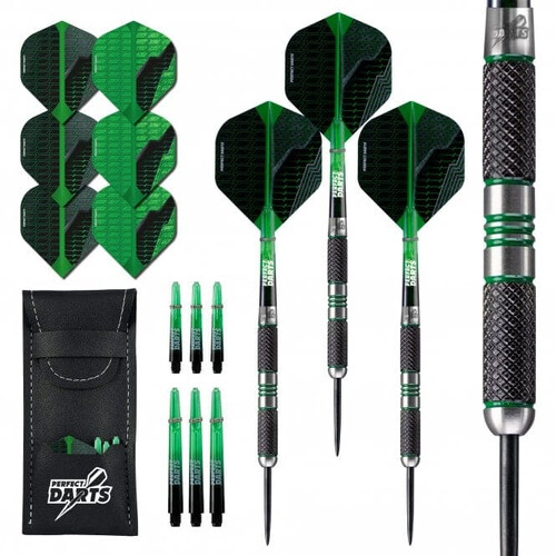 Perfect Darts Steel Tip 90% Tungsten Black Grenade Knurled Black/Green