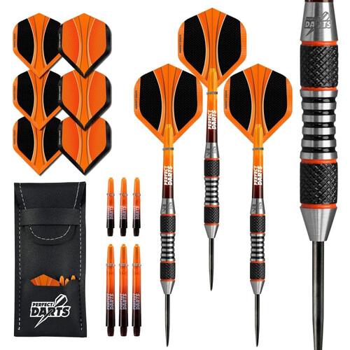 Perfect Darts Steel Tip 90% Tungsten Solarfox 4 Knurled Black Orange
