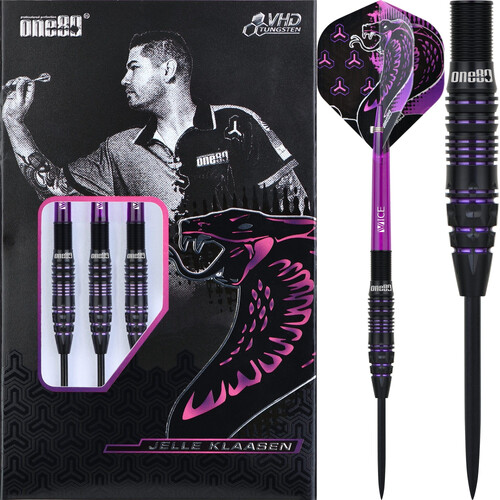 One80 Jelle Klaasen VHD Darts Steel Tip - The Cobra Black 23g