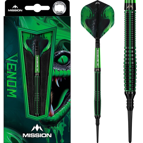 Mission Venom Darts Soft Tip 90% Tungsten - Black/Green Electro