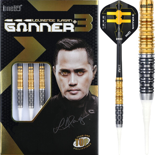 One80 Gunner III Darts Soft Tip - Lourence Ilagan Black Gold